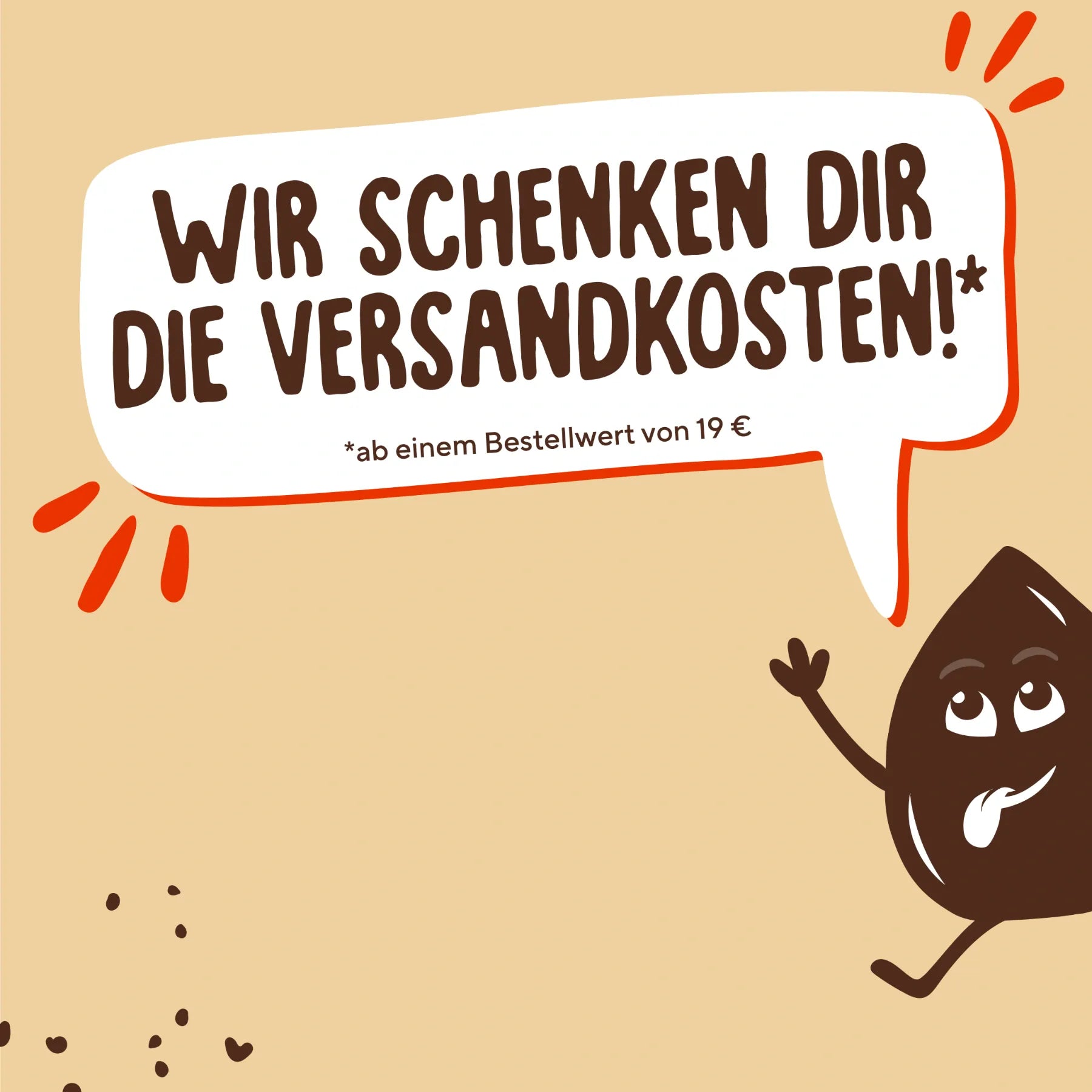 Grafik mit Sprechblase Wir schenken dir die Versandkosten ab einem Bestellwert von 19 Euro